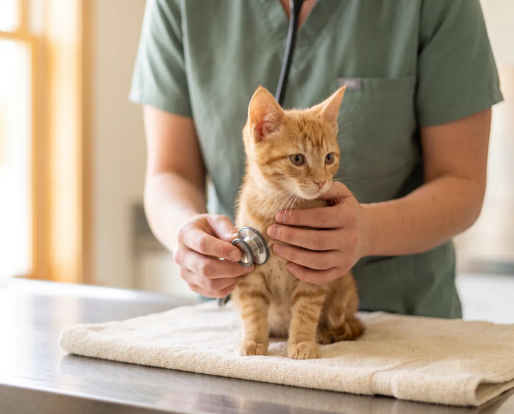 Ginger kitten at a veterinary visit